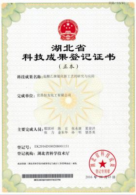 Hubei province science and technology achievements registration certificate